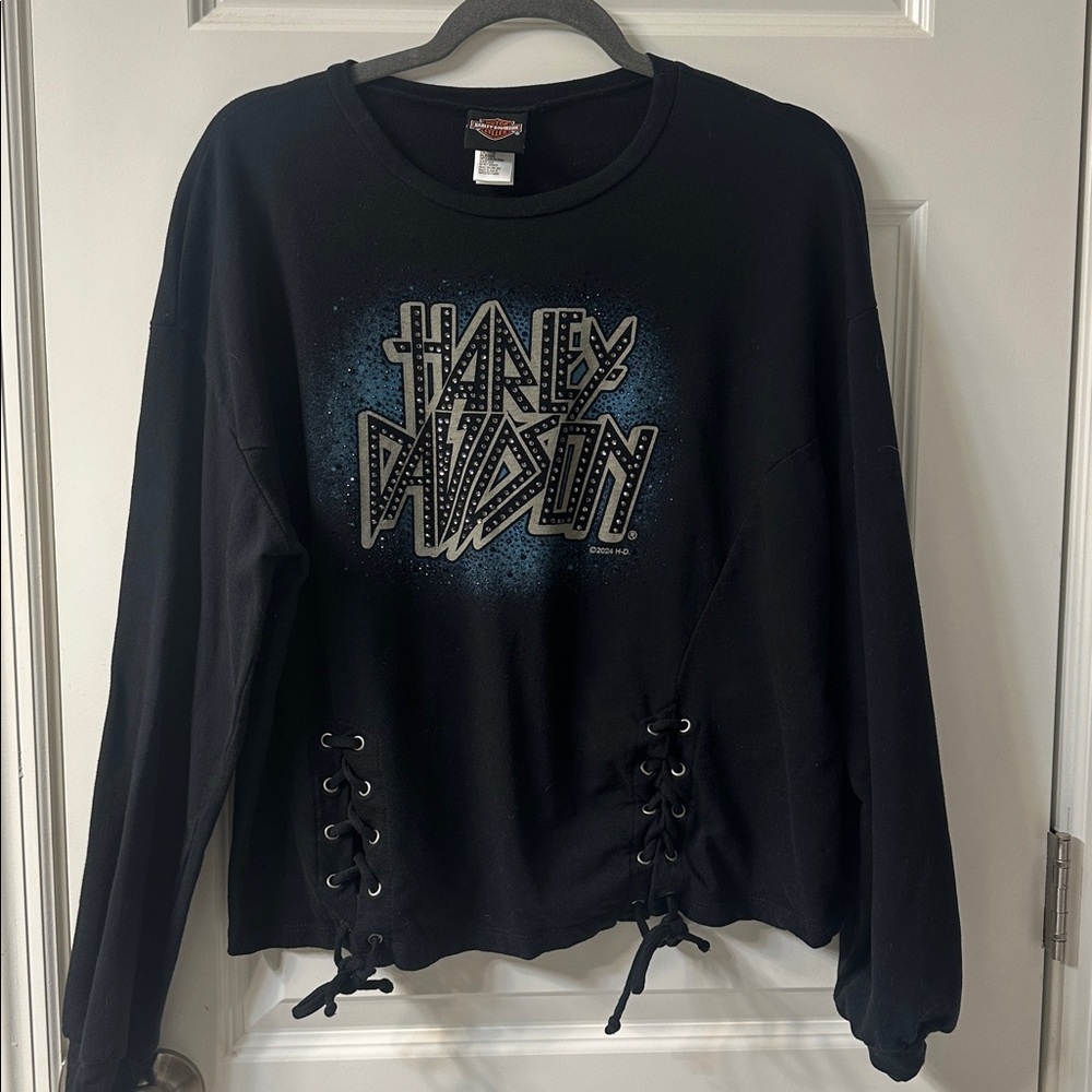 Harley-Davidson Black Graphic Lace-Up Sweatshirt